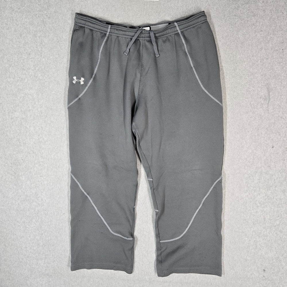 Under Armour Men Activewear Pants XL Gray Track Loose Straight Logo Pockets READ